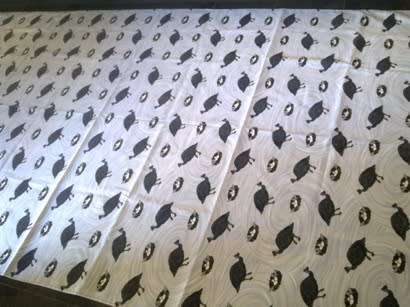 Large printed cotton tablecloth with guinea fowl