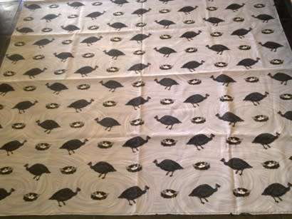 Large printed cotton tablecloth with guinea fowl