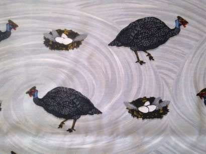 Large printed cotton tablecloth with guinea fowl