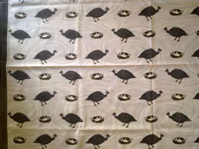 Large printed cotton tablecloth with guinea fowl