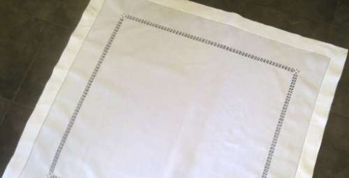 Elegant antique white linen small tablecloth / centre piece