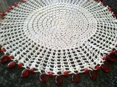 Vintage glass beaded doilie 20cm