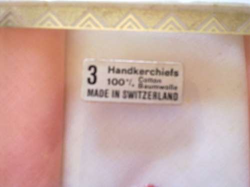 Vintage boxed set of three Swiss hankies and one other