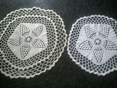 Two large lacy cotton crochet doilies - 47 x 36cm
