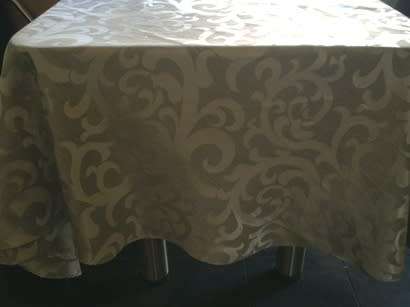 Stunning large round silver grey Damask tablecloth