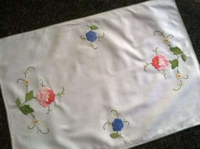 White cotton hand embroidered tray cloth
