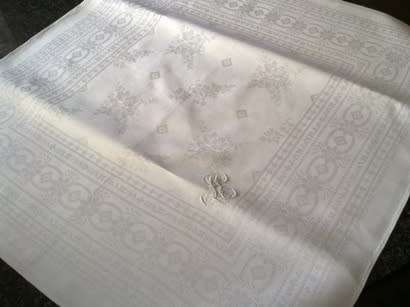 Antique white Irish linen dinner serviette