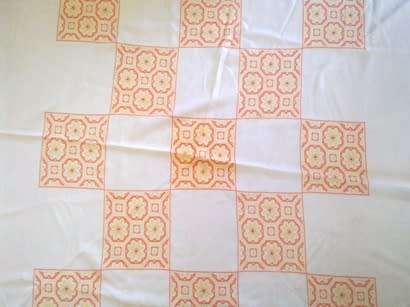 Vintage round cross stitch cotton/linen tablecloth 1.7m