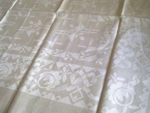 Exquisite large antique Irish Damask linen tablecloth 2.4m