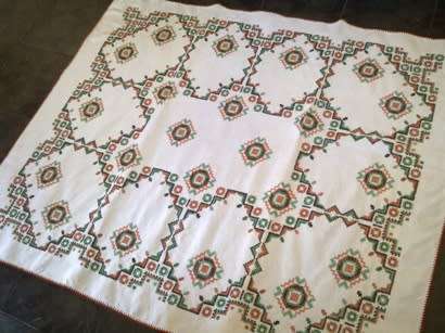 Lovely heavy vintage linen tablecloth with cross stitch work