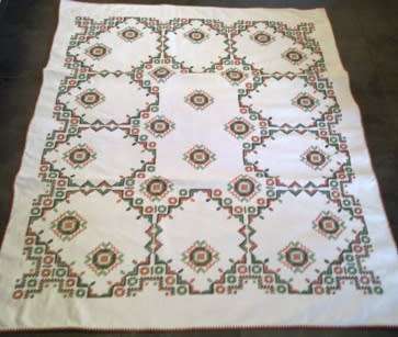 Lovely heavy vintage linen tablecloth with cross stitch work