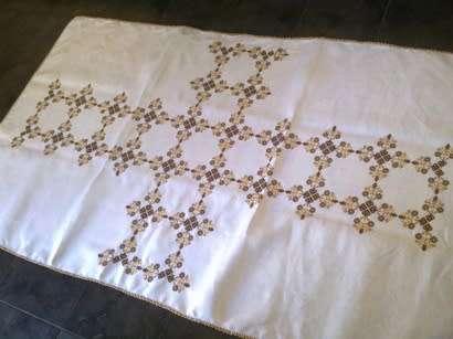Vintage linen hand embroidered tablecloth
