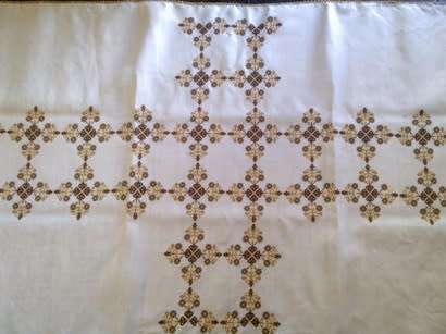 Vintage linen hand embroidered tablecloth