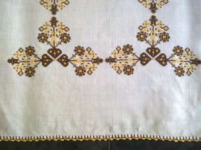 Vintage linen hand embroidered tablecloth