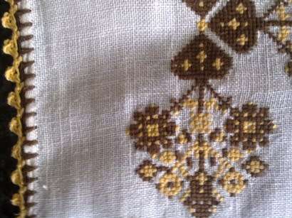 Vintage linen hand embroidered tablecloth