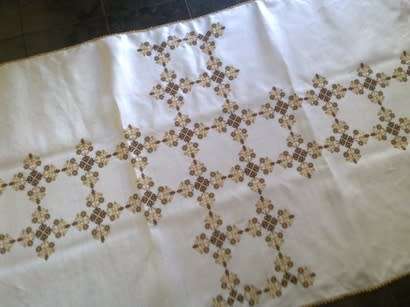 Vintage linen hand embroidered tablecloth
