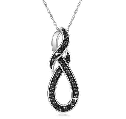 Black and White Diamond eternity love knot Pendant Necklace
