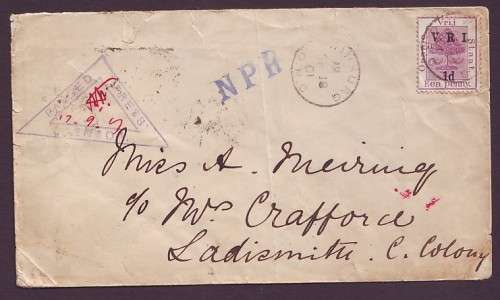 BOER WAR  - 1901 OFS   Censored cover to Winsburg with NPR cachet and triangular censor