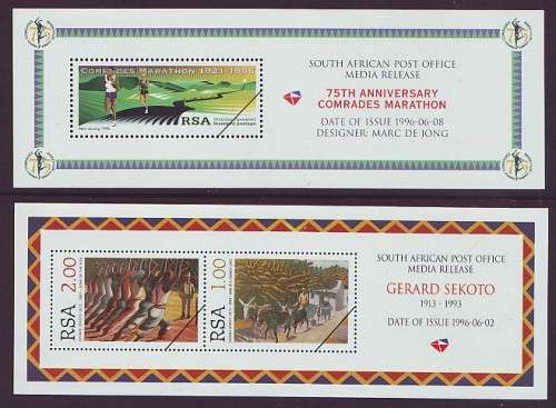 RSA - 1996 Comrades Marathon & Sekoto MEDIA RELEASE Minisheets  **UM**