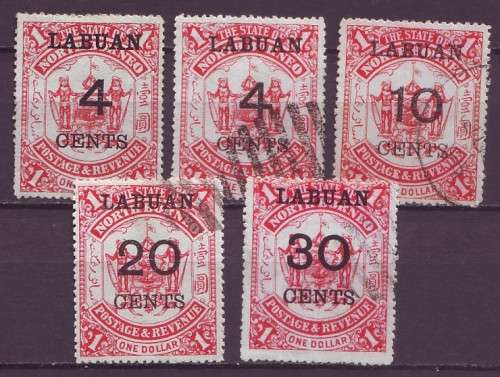 LABUAN 1895 - 4 to 30 cents surcharges VF USED