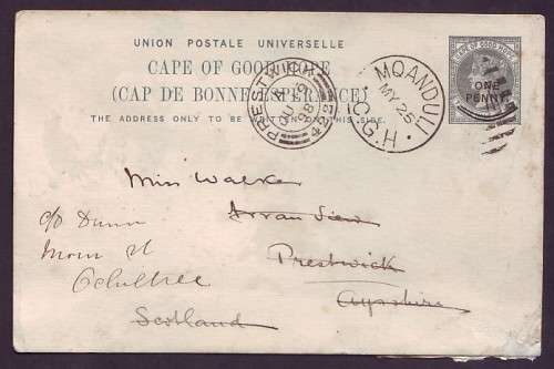CAPE of GOOD HOPE  - Postal Stationery overprinted 1d used in "MQANDULI" part proving BONC 1071