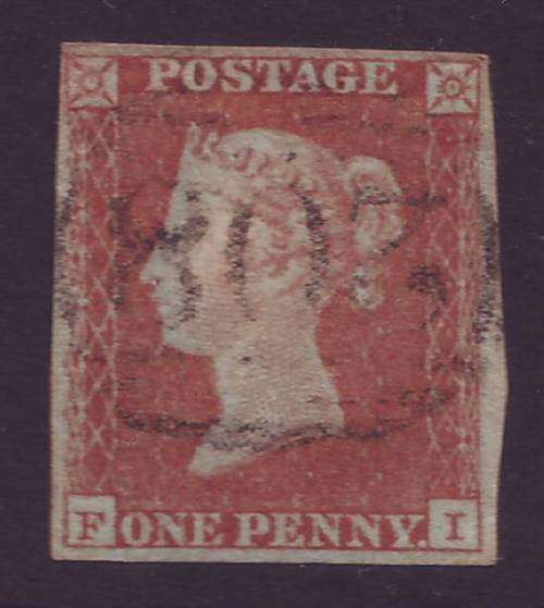 GB- QV  1841  PENNY RED IMPERFORATED  "F-I"  VF used
