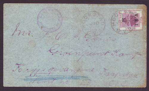 BOER WAR  - 1901 OFS   Censored cover to Green Point concentration Camp from HOOPSTAD