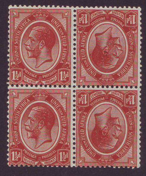 UNION  KINGS HEADS 1913 -  1&1/2d chestnaut block of four TETE-BECHE *MM/UM**