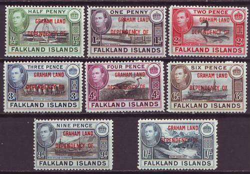 1944 Falkland Islands Postage Stamps Overprinted "GRAHAM LAND DEPENDENCY OF." complete set *MM*