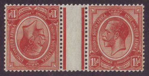 SA UNION KINGS HEADS 1913  -  1&1-2d Tete-beche pair with vertical gutter SACC 4c  **MNH**