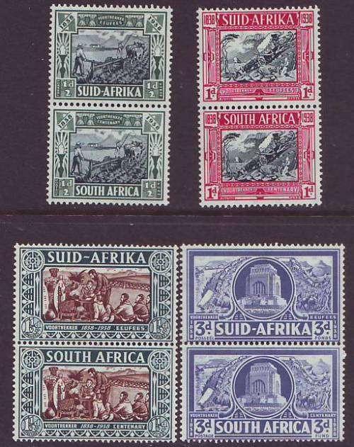 SOUTH AFRICA - UNION   1938 VOORTREKKER CENTENARY complete set in vertical pairs *MM*
