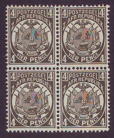TRANSVAAL - 1885  4d bronze-green  block of four **UM**