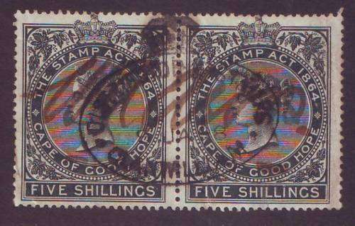 Cape of Good Hope -  1886 REVENUE QV Issue  5 shillings pair black BF121
