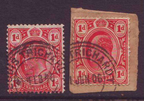 TRANSVAAL - KEVII  Two 1d with "Louis Trichard" postmark.