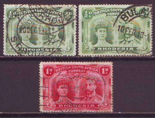 BSAC  - 1910 DOUBLE HEADS   Perf. 15  1/2d(2) and 1d VF USED