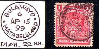 BSAC - RHODESIA   1898 Small arm issue - POSTMARK