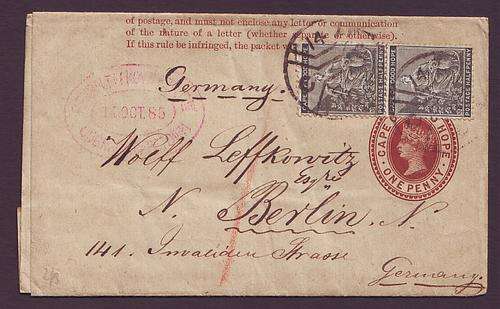 POSTAL HISTORY  -  COGH QV   Newspaper wrapper uprated to Germany