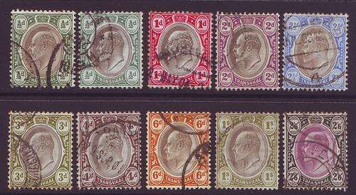 TRANSVAAL - 1902  KEVII  Wmk Crown CA  Set to 2s6d  VF USED