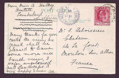 POSTAL HISTORY  -  COGH   KEVII  Picture postcard to France   UMTATA pmk
