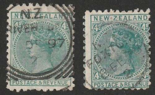NEW ZEALAND - 1882/85 QV issue  4d Bluish green with different perforations VF USED