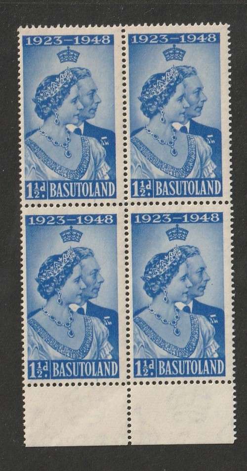 BASUTOLAND - 1948 Silver Royal Wedding Anniversary  1&1/2d block of four **MNH**