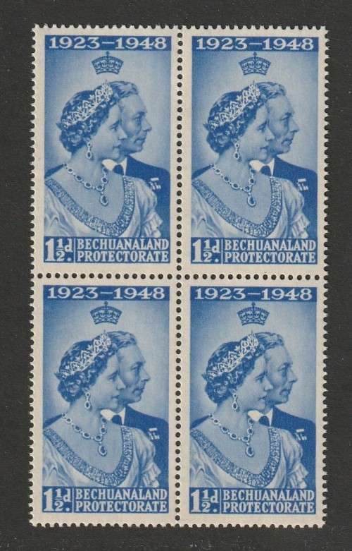 BECHUANALAND PROTECTORATE - 1948 Silver Royal Wedding Anniversary  1&1/2d block of four **MNH**