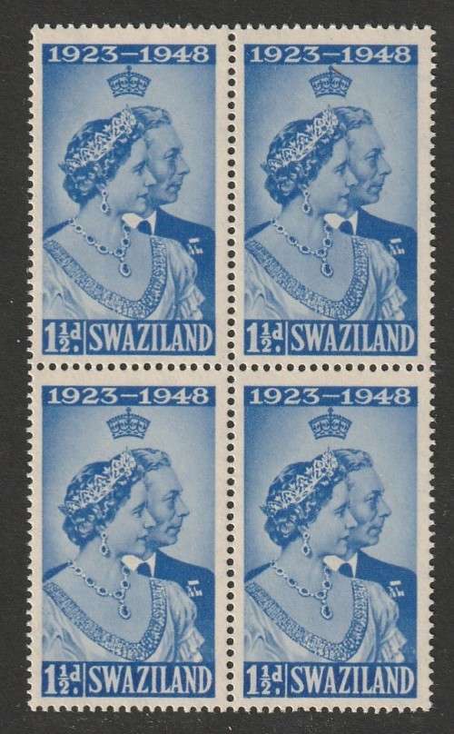 SWAZILAND - 1948 Silver Royal Wedding Anniversary  1&1/2d block of four **MNH**