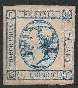 ITALY - 1863 King Victor Emmanuel II issue 15c blue imperforated VF USED