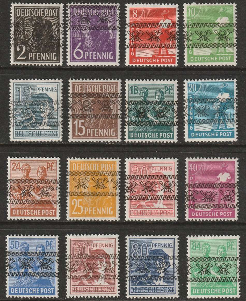 GERMANY - ALLIED OCCUPATION Anlgo-American zone 1948 set ovpt coach horn *MM*