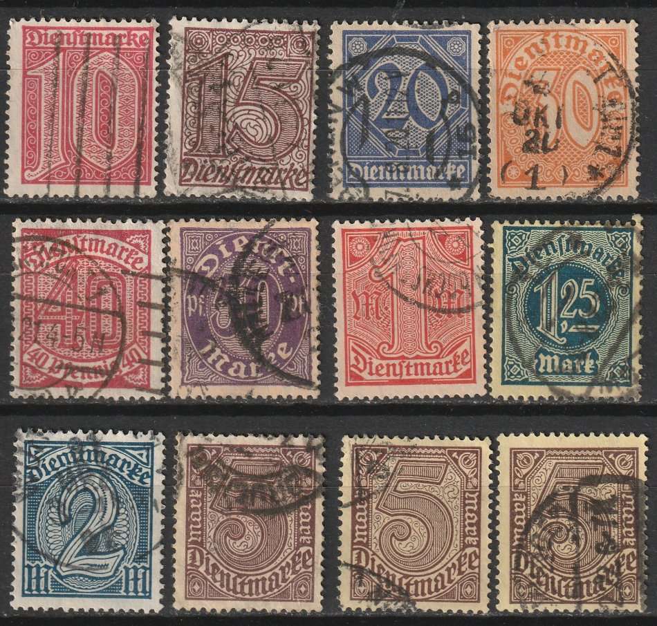 GERMANY - OFFICIAL  1920  Value stamp issue Complete set VF USED