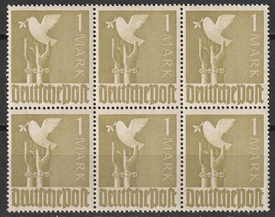GERMANY - JOINT ALLIED OCCUPATION  1947  1 Mark olive green  block of six **MNH**