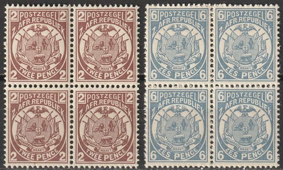 TRANSVAAL - 1885 Issue Two blocks of four **UM**