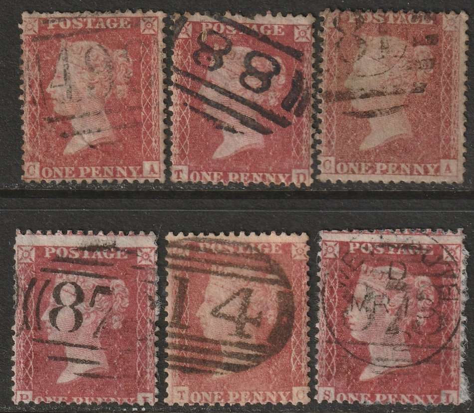 GB - QV 1857-63  1d red (Stars) shade range  SG 38/41 VF USED
