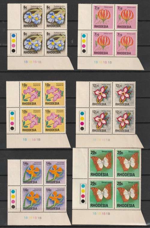 RHODESIA  - 1974 Definitive Issue 10  Cylinder blocks of 4 with Brown Gum **MNH**